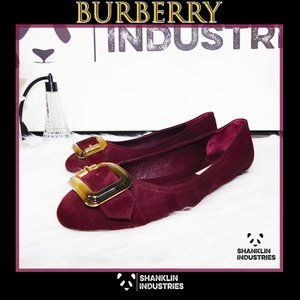 🤍🐼BURBERRY🐼🤍 Velvet Suede Flats Womens SZ 38.5